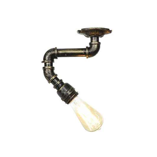 1-Head Semi Mount Lighting Antiqued Exposed Bulb Metal Flush Ceiling Lamp in Bronze Clearhalo 'Ceiling Lights' 'Close To Ceiling Lights' 'Close to ceiling' 'Semi-flushmount' Lighting' 758601