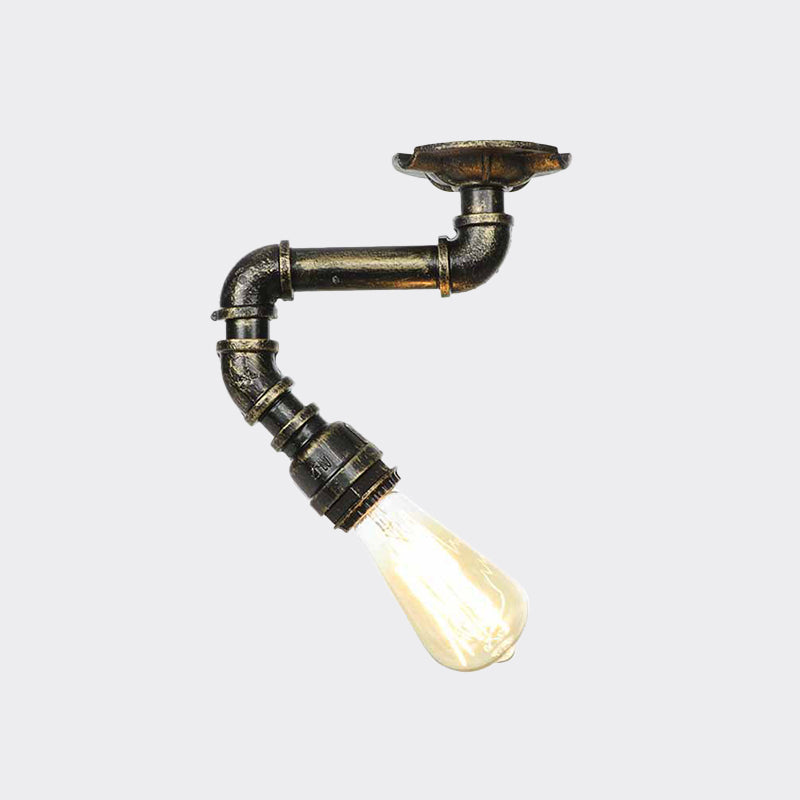 1-Head Semi Mount Lighting Antiqued Exposed Bulb Metal Flush Ceiling Lamp in Bronze Clearhalo 'Ceiling Lights' 'Close To Ceiling Lights' 'Close to ceiling' 'Semi-flushmount' Lighting' 758602