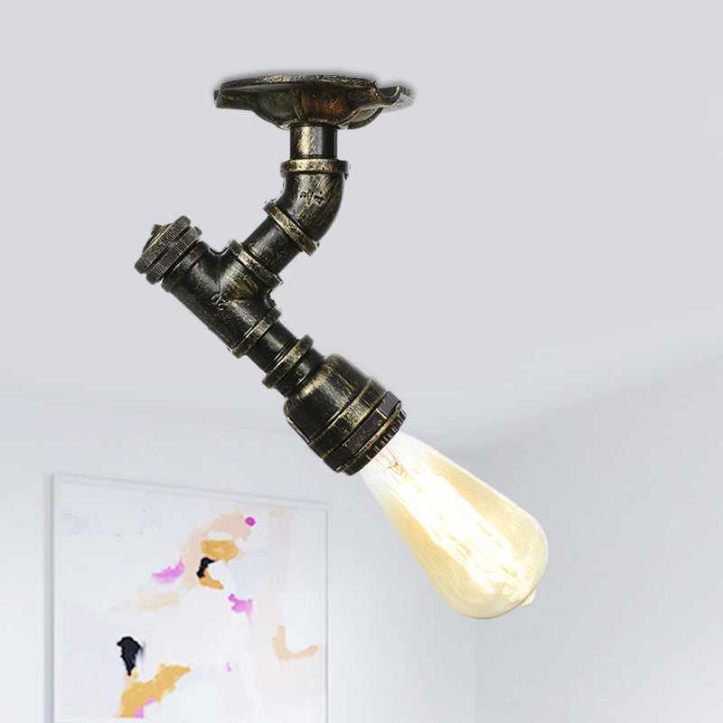 1-Head Semi Mount Lighting Antiqued Exposed Bulb Metal Flush Ceiling Lamp in Bronze Bronze B Clearhalo 'Ceiling Lights' 'Close To Ceiling Lights' 'Close to ceiling' 'Semi-flushmount' Lighting' 758604