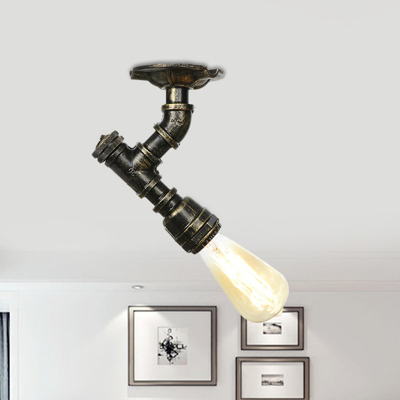 1-Head Semi Mount Lighting Antiqued Exposed Bulb Metal Flush Ceiling Lamp in Bronze Clearhalo 'Ceiling Lights' 'Close To Ceiling Lights' 'Close to ceiling' 'Semi-flushmount' Lighting' 758605