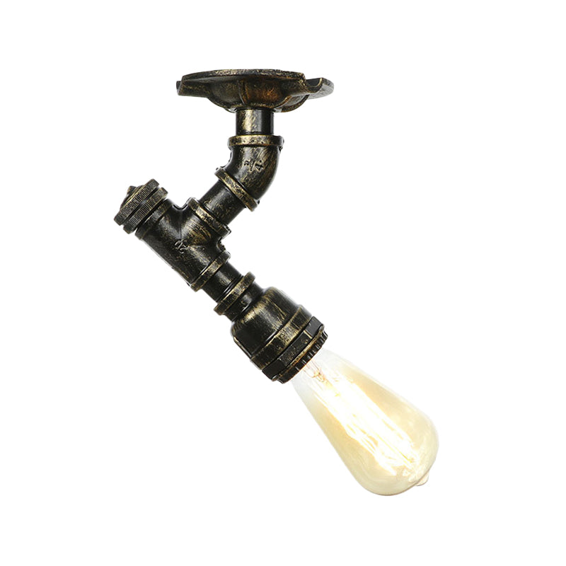 1-Head Semi Mount Lighting Antiqued Exposed Bulb Metal Flush Ceiling Lamp in Bronze Clearhalo 'Ceiling Lights' 'Close To Ceiling Lights' 'Close to ceiling' 'Semi-flushmount' Lighting' 758606