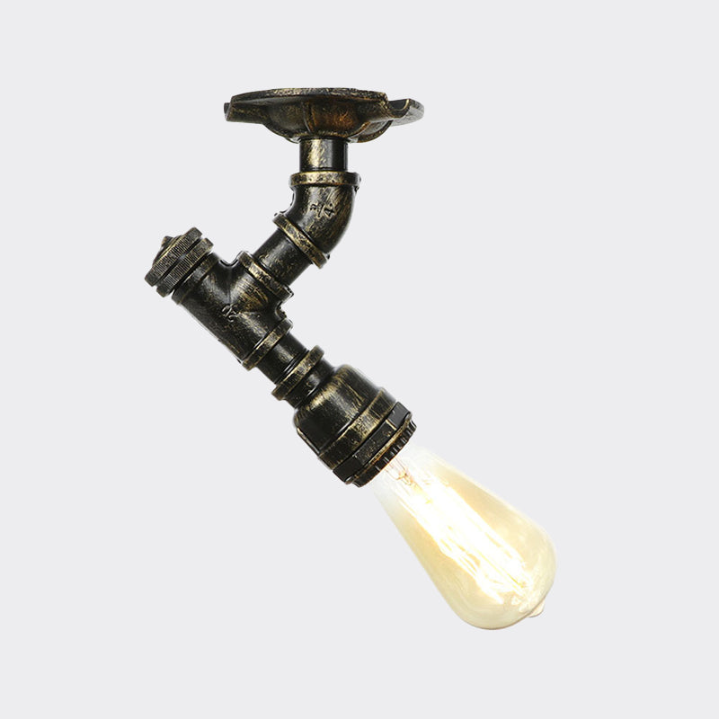 1-Head Semi Mount Lighting Antiqued Exposed Bulb Metal Flush Ceiling Lamp in Bronze Clearhalo 'Ceiling Lights' 'Close To Ceiling Lights' 'Close to ceiling' 'Semi-flushmount' Lighting' 758607