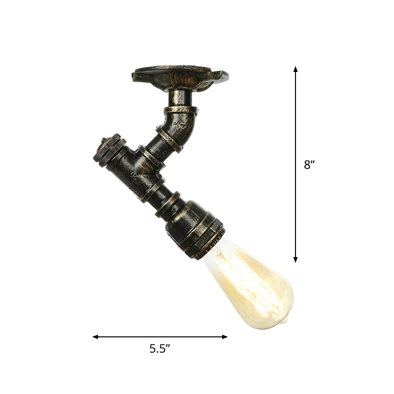 1-Head Semi Mount Lighting Antiqued Exposed Bulb Metal Flush Ceiling Lamp in Bronze Clearhalo 'Ceiling Lights' 'Close To Ceiling Lights' 'Close to ceiling' 'Semi-flushmount' Lighting' 758608