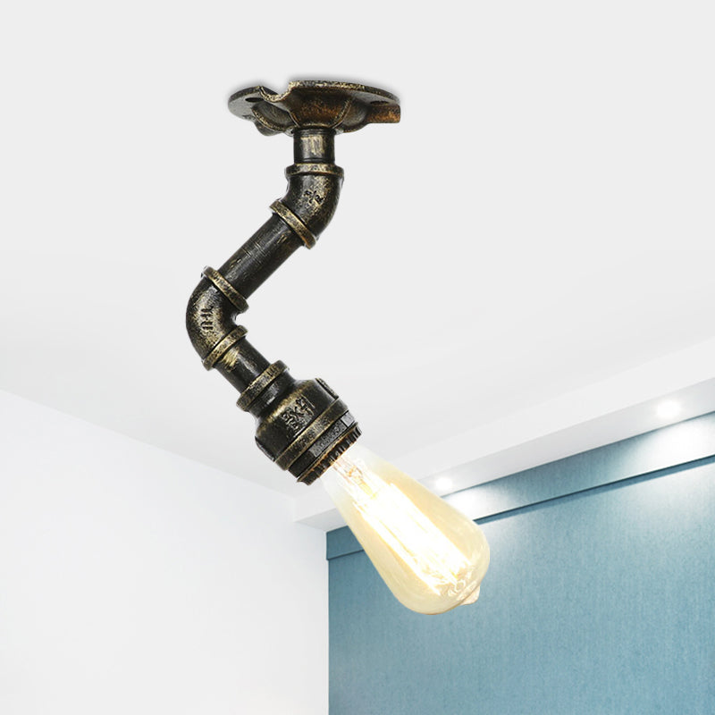 1-Head Semi Mount Lighting Antiqued Exposed Bulb Metal Flush Ceiling Lamp in Bronze Bronze C Clearhalo 'Ceiling Lights' 'Close To Ceiling Lights' 'Close to ceiling' 'Semi-flushmount' Lighting' 758609