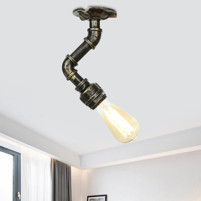 1-Head Semi Mount Lighting Antiqued Exposed Bulb Metal Flush Ceiling Lamp in Bronze Clearhalo 'Ceiling Lights' 'Close To Ceiling Lights' 'Close to ceiling' 'Semi-flushmount' Lighting' 758610