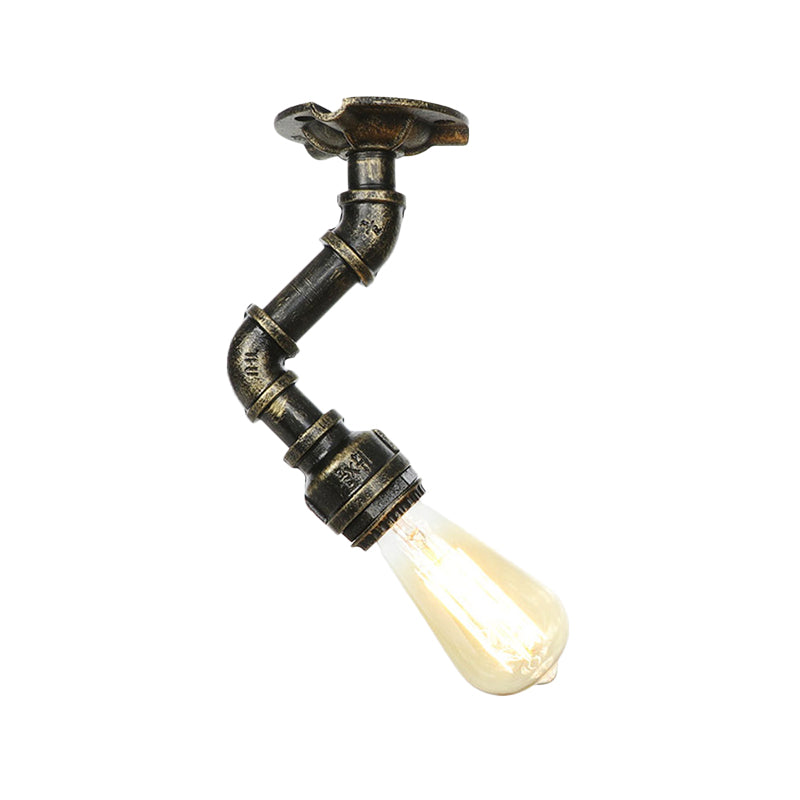 1-Head Semi Mount Lighting Antiqued Exposed Bulb Metal Flush Ceiling Lamp in Bronze Clearhalo 'Ceiling Lights' 'Close To Ceiling Lights' 'Close to ceiling' 'Semi-flushmount' Lighting' 758611