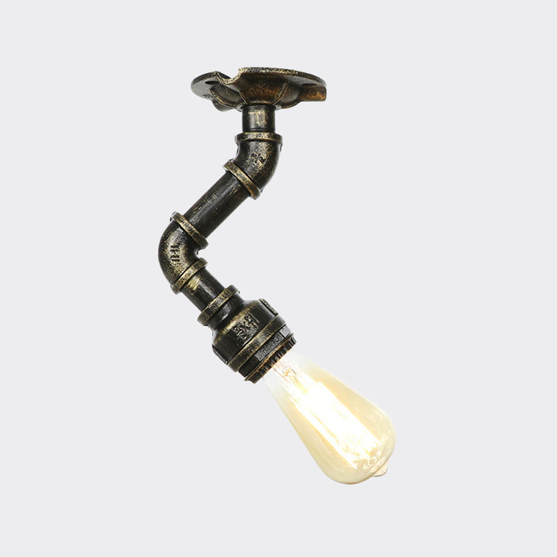 1-Head Semi Mount Lighting Antiqued Exposed Bulb Metal Flush Ceiling Lamp in Bronze Clearhalo 'Ceiling Lights' 'Close To Ceiling Lights' 'Close to ceiling' 'Semi-flushmount' Lighting' 758612