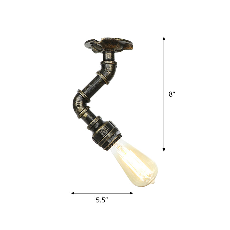 1-Head Semi Mount Lighting Antiqued Exposed Bulb Metal Flush Ceiling Lamp in Bronze Clearhalo 'Ceiling Lights' 'Close To Ceiling Lights' 'Close to ceiling' 'Semi-flushmount' Lighting' 758613