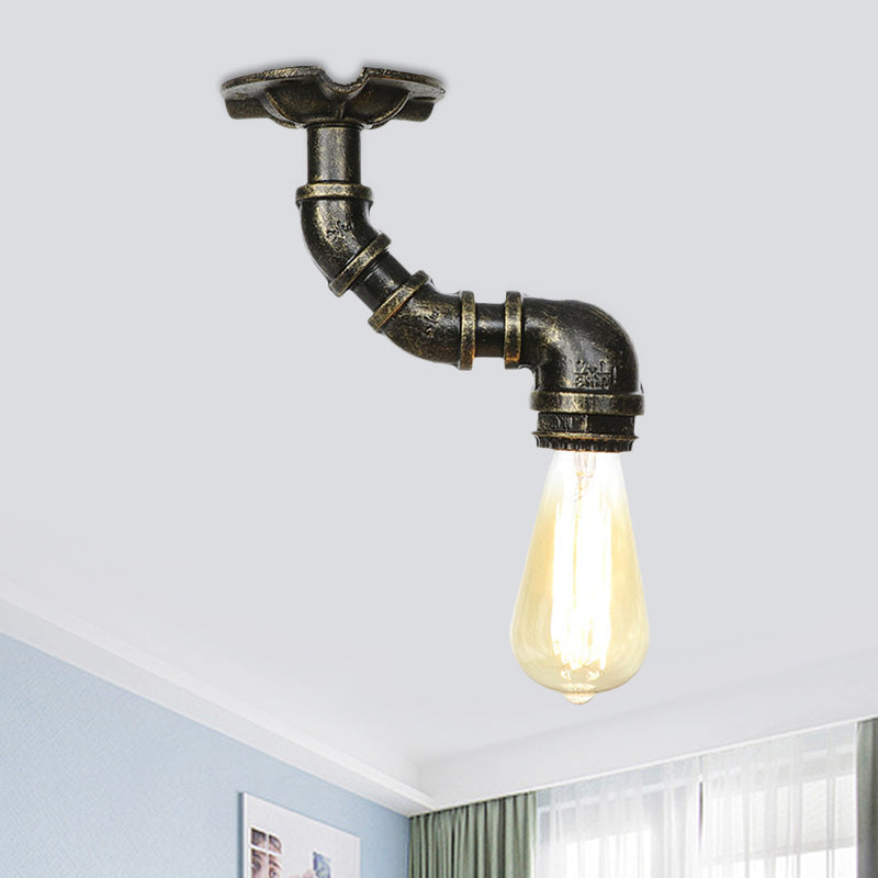 1-Head Semi Mount Lighting Antiqued Exposed Bulb Metal Flush Ceiling Lamp in Bronze Bronze D Clearhalo 'Ceiling Lights' 'Close To Ceiling Lights' 'Close to ceiling' 'Semi-flushmount' Lighting' 758614