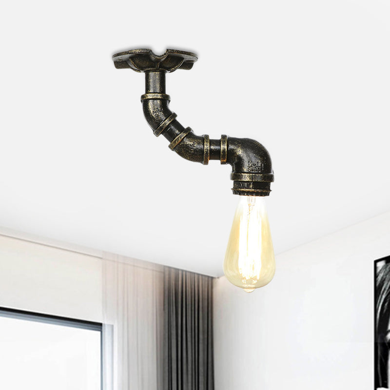 1-Head Semi Mount Lighting Antiqued Exposed Bulb Metal Flush Ceiling Lamp in Bronze Clearhalo 'Ceiling Lights' 'Close To Ceiling Lights' 'Close to ceiling' 'Semi-flushmount' Lighting' 758615