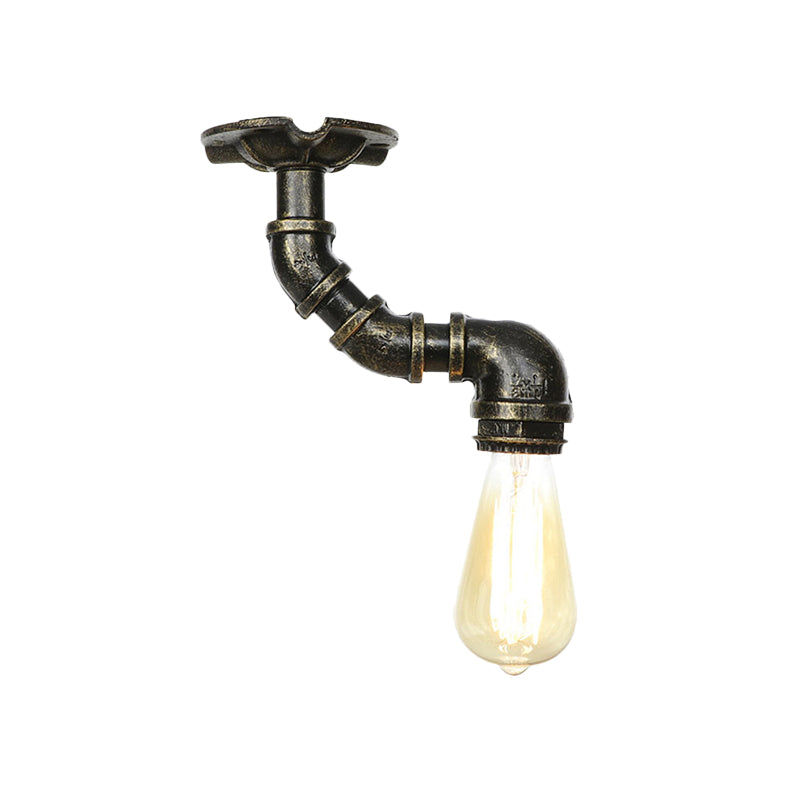 1-Head Semi Mount Lighting Antiqued Exposed Bulb Metal Flush Ceiling Lamp in Bronze Clearhalo 'Ceiling Lights' 'Close To Ceiling Lights' 'Close to ceiling' 'Semi-flushmount' Lighting' 758616