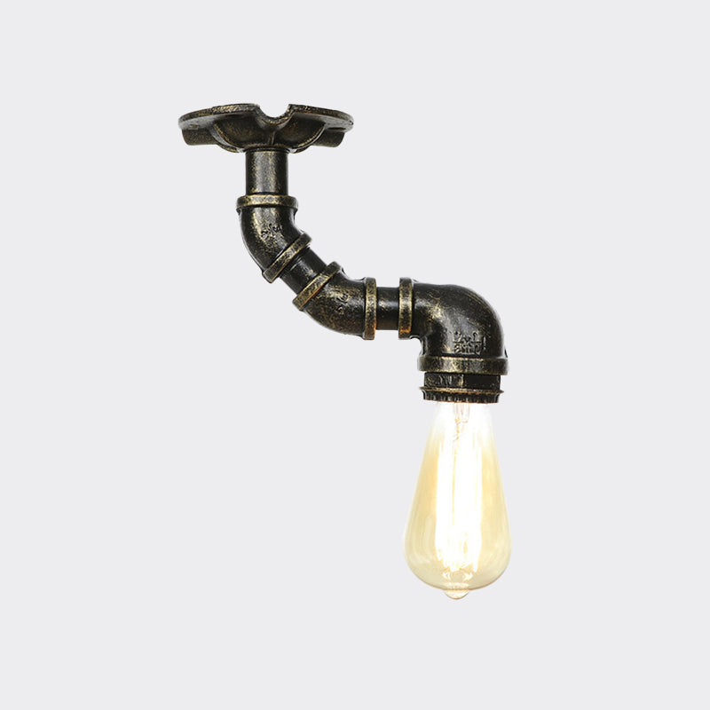 1-Head Semi Mount Lighting Antiqued Exposed Bulb Metal Flush Ceiling Lamp in Bronze Clearhalo 'Ceiling Lights' 'Close To Ceiling Lights' 'Close to ceiling' 'Semi-flushmount' Lighting' 758617