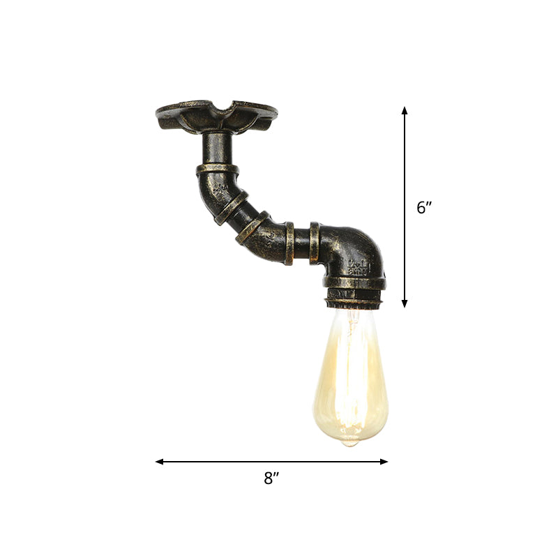 1-Head Semi Mount Lighting Antiqued Exposed Bulb Metal Flush Ceiling Lamp in Bronze Clearhalo 'Ceiling Lights' 'Close To Ceiling Lights' 'Close to ceiling' 'Semi-flushmount' Lighting' 758618