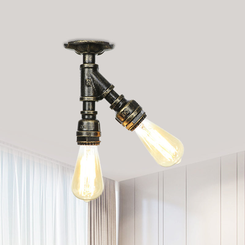 Bronze 2 Lights Semi Flush Light Fixture Industrial Bare Bulb Flush Mount Ceiling Lamp Bronze A Clearhalo 'Ceiling Lights' 'Close To Ceiling Lights' 'Close to ceiling' 'Semi-flushmount' Lighting' 758619