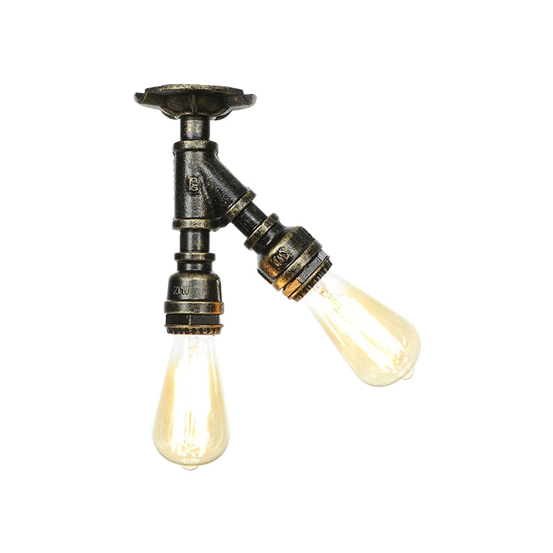 Bronze 2 Lights Semi Flush Light Fixture Industrial Bare Bulb Flush Mount Ceiling Lamp Clearhalo 'Ceiling Lights' 'Close To Ceiling Lights' 'Close to ceiling' 'Semi-flushmount' Lighting' 758620