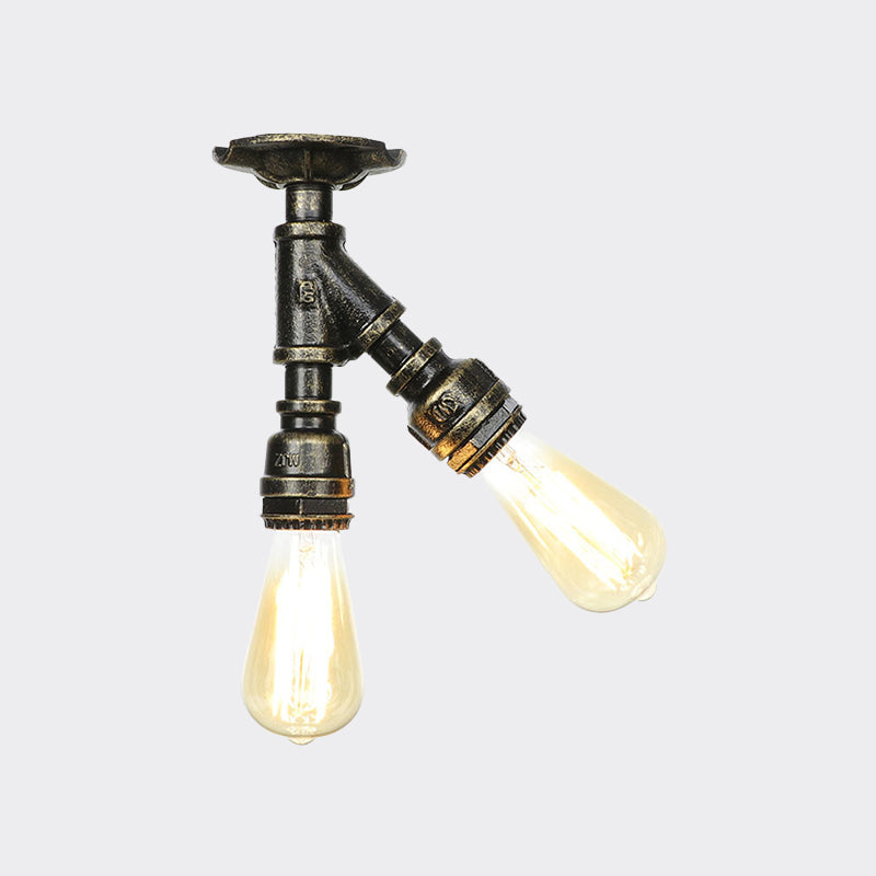 Bronze 2 Lights Semi Flush Light Fixture Industrial Bare Bulb Flush Mount Ceiling Lamp Clearhalo 'Ceiling Lights' 'Close To Ceiling Lights' 'Close to ceiling' 'Semi-flushmount' Lighting' 758621