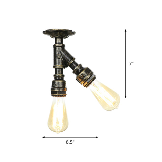 Bronze 2 Lights Semi Flush Light Fixture Industrial Bare Bulb Flush Mount Ceiling Lamp Clearhalo 'Ceiling Lights' 'Close To Ceiling Lights' 'Close to ceiling' 'Semi-flushmount' Lighting' 758622