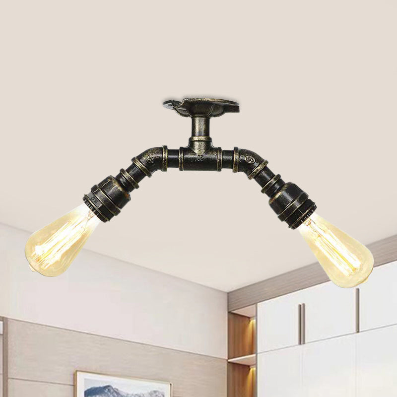 Bronze 2 Lights Semi Flush Light Fixture Industrial Bare Bulb Flush Mount Ceiling Lamp Bronze B Clearhalo 'Ceiling Lights' 'Close To Ceiling Lights' 'Close to ceiling' 'Semi-flushmount' Lighting' 758623