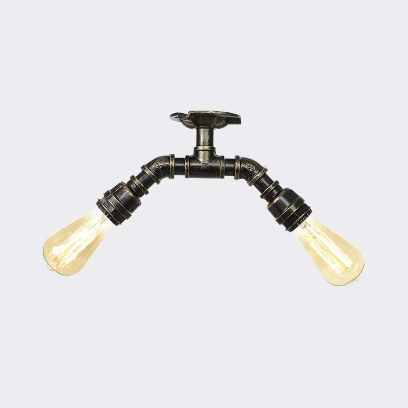 Bronze 2 Lights Semi Flush Light Fixture Industrial Bare Bulb Flush Mount Ceiling Lamp Clearhalo 'Ceiling Lights' 'Close To Ceiling Lights' 'Close to ceiling' 'Semi-flushmount' Lighting' 758626