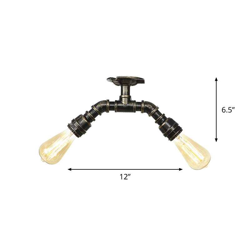 Bronze 2 Lights Semi Flush Light Fixture Industrial Bare Bulb Flush Mount Ceiling Lamp Clearhalo 'Ceiling Lights' 'Close To Ceiling Lights' 'Close to ceiling' 'Semi-flushmount' Lighting' 758627