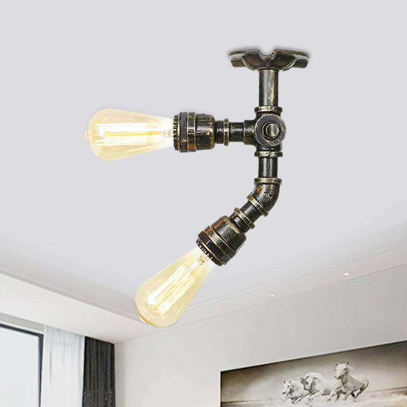 Bronze 2 Lights Semi Flush Light Fixture Industrial Bare Bulb Flush Mount Ceiling Lamp Bronze C Clearhalo 'Ceiling Lights' 'Close To Ceiling Lights' 'Close to ceiling' 'Semi-flushmount' Lighting' 758628