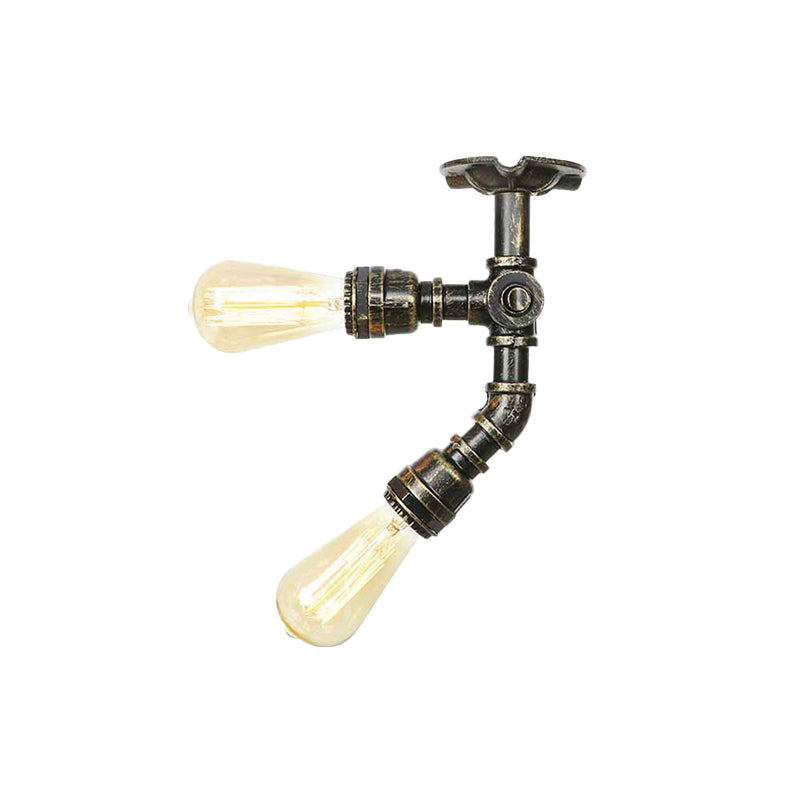 Bronze 2 Lights Semi Flush Light Fixture Industrial Bare Bulb Flush Mount Ceiling Lamp Clearhalo 'Ceiling Lights' 'Close To Ceiling Lights' 'Close to ceiling' 'Semi-flushmount' Lighting' 758630