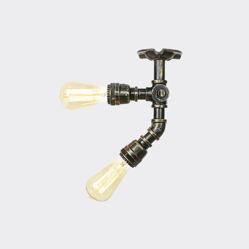 Bronze 2 Lights Semi Flush Light Fixture Industrial Bare Bulb Flush Mount Ceiling Lamp Clearhalo 'Ceiling Lights' 'Close To Ceiling Lights' 'Close to ceiling' 'Semi-flushmount' Lighting' 758631