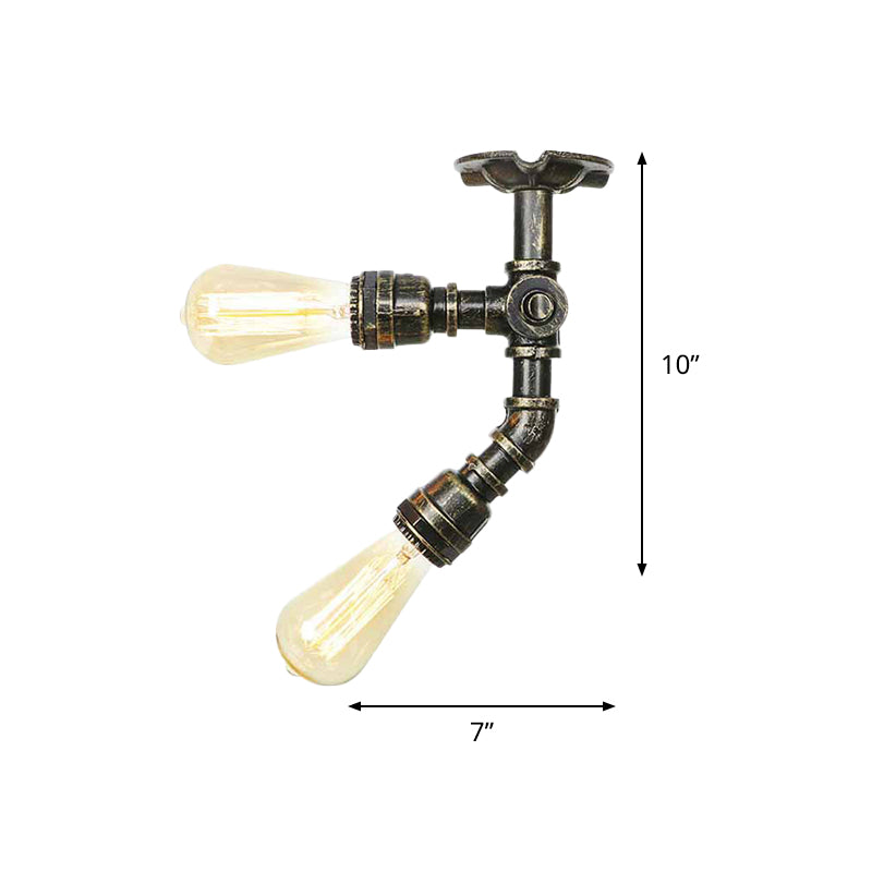 Bronze 2 Lights Semi Flush Light Fixture Industrial Bare Bulb Flush Mount Ceiling Lamp Clearhalo 'Ceiling Lights' 'Close To Ceiling Lights' 'Close to ceiling' 'Semi-flushmount' Lighting' 758632