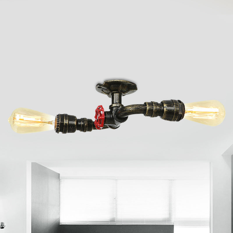 Bronze 2 Lights Semi Flush Light Fixture Industrial Bare Bulb Flush Mount Ceiling Lamp Bronze D Clearhalo 'Ceiling Lights' 'Close To Ceiling Lights' 'Close to ceiling' 'Semi-flushmount' Lighting' 758633