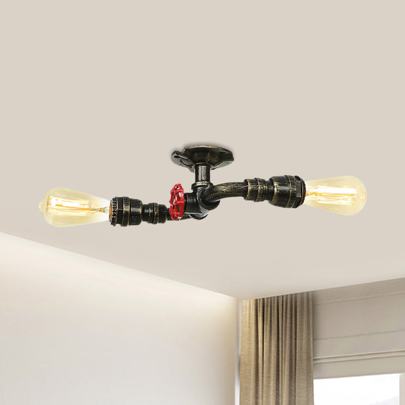 Bronze 2 Lights Semi Flush Light Fixture Industrial Bare Bulb Flush Mount Ceiling Lamp Clearhalo 'Ceiling Lights' 'Close To Ceiling Lights' 'Close to ceiling' 'Semi-flushmount' Lighting' 758634