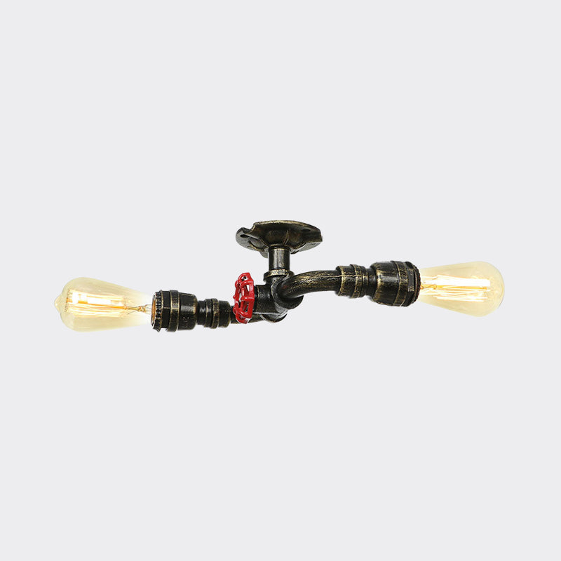 Bronze 2 Lights Semi Flush Light Fixture Industrial Bare Bulb Flush Mount Ceiling Lamp Clearhalo 'Ceiling Lights' 'Close To Ceiling Lights' 'Close to ceiling' 'Semi-flushmount' Lighting' 758636