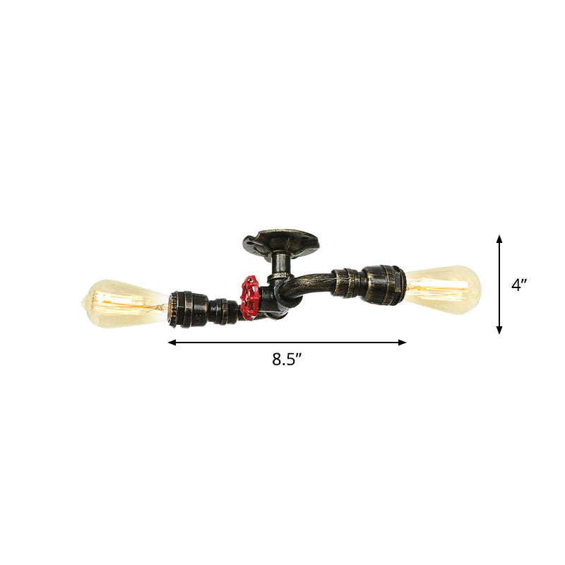 Bronze 2 Lights Semi Flush Light Fixture Industrial Bare Bulb Flush Mount Ceiling Lamp Clearhalo 'Ceiling Lights' 'Close To Ceiling Lights' 'Close to ceiling' 'Semi-flushmount' Lighting' 758637