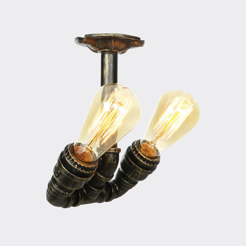 Bronze 2 Lights Semi Flush Light Fixture Industrial Bare Bulb Flush Mount Ceiling Lamp Clearhalo 'Ceiling Lights' 'Close To Ceiling Lights' 'Close to ceiling' 'Semi-flushmount' Lighting' 758641