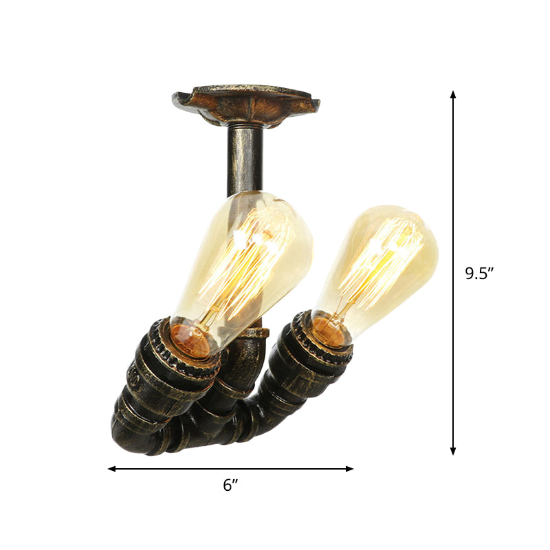 Bronze 2 Lights Semi Flush Light Fixture Industrial Bare Bulb Flush Mount Ceiling Lamp Clearhalo 'Ceiling Lights' 'Close To Ceiling Lights' 'Close to ceiling' 'Semi-flushmount' Lighting' 758642