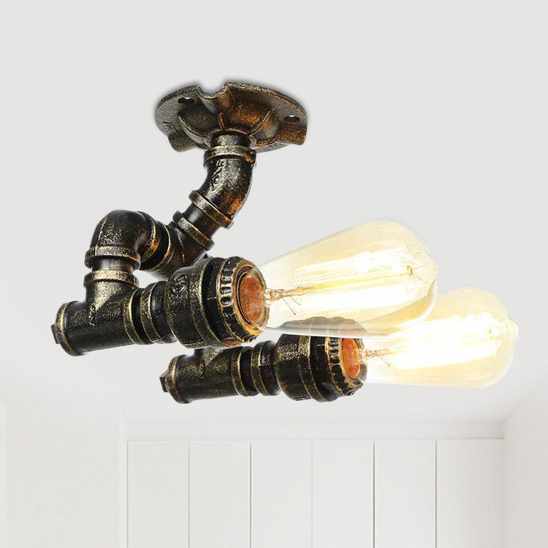 Bronze 2 Lights Semi Flush Light Fixture Industrial Bare Bulb Flush Mount Ceiling Lamp Bronze F Clearhalo 'Ceiling Lights' 'Close To Ceiling Lights' 'Close to ceiling' 'Semi-flushmount' Lighting' 758643