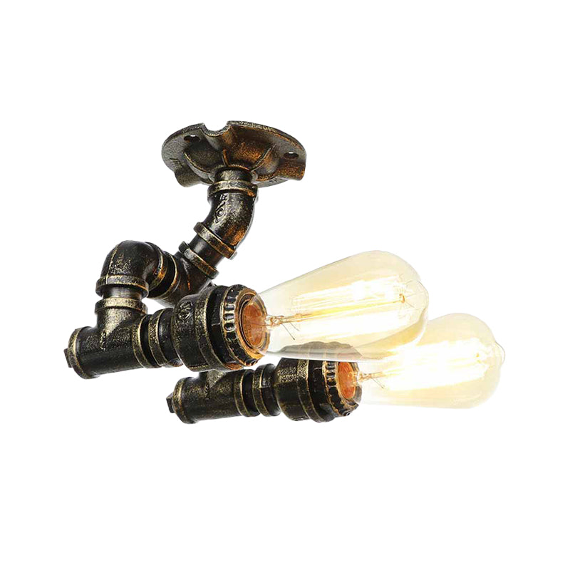 Bronze 2 Lights Semi Flush Light Fixture Industrial Bare Bulb Flush Mount Ceiling Lamp Clearhalo 'Ceiling Lights' 'Close To Ceiling Lights' 'Close to ceiling' 'Semi-flushmount' Lighting' 758645