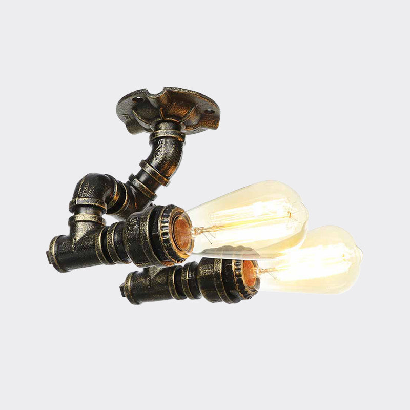 Bronze 2 Lights Semi Flush Light Fixture Industrial Bare Bulb Flush Mount Ceiling Lamp Clearhalo 'Ceiling Lights' 'Close To Ceiling Lights' 'Close to ceiling' 'Semi-flushmount' Lighting' 758646