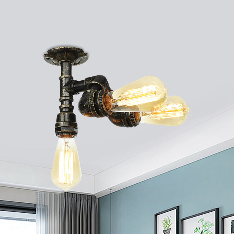 Industrial Bare Bulb Semi Flush Mount 3/4-Light Iron Flush Ceiling Lighting in Bronze Bronze A Clearhalo 'Ceiling Lights' 'Close To Ceiling Lights' 'Close to ceiling' 'Semi-flushmount' Lighting' 758648