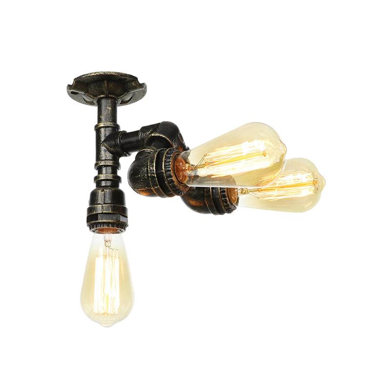 Industrial Bare Bulb Semi Flush Mount 3/4-Light Iron Flush Ceiling Lighting in Bronze Clearhalo 'Ceiling Lights' 'Close To Ceiling Lights' 'Close to ceiling' 'Semi-flushmount' Lighting' 758649