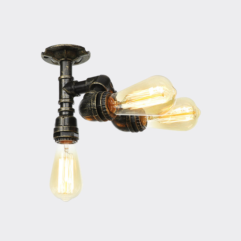 Industrial Bare Bulb Semi Flush Mount 3/4-Light Iron Flush Ceiling Lighting in Bronze Clearhalo 'Ceiling Lights' 'Close To Ceiling Lights' 'Close to ceiling' 'Semi-flushmount' Lighting' 758650