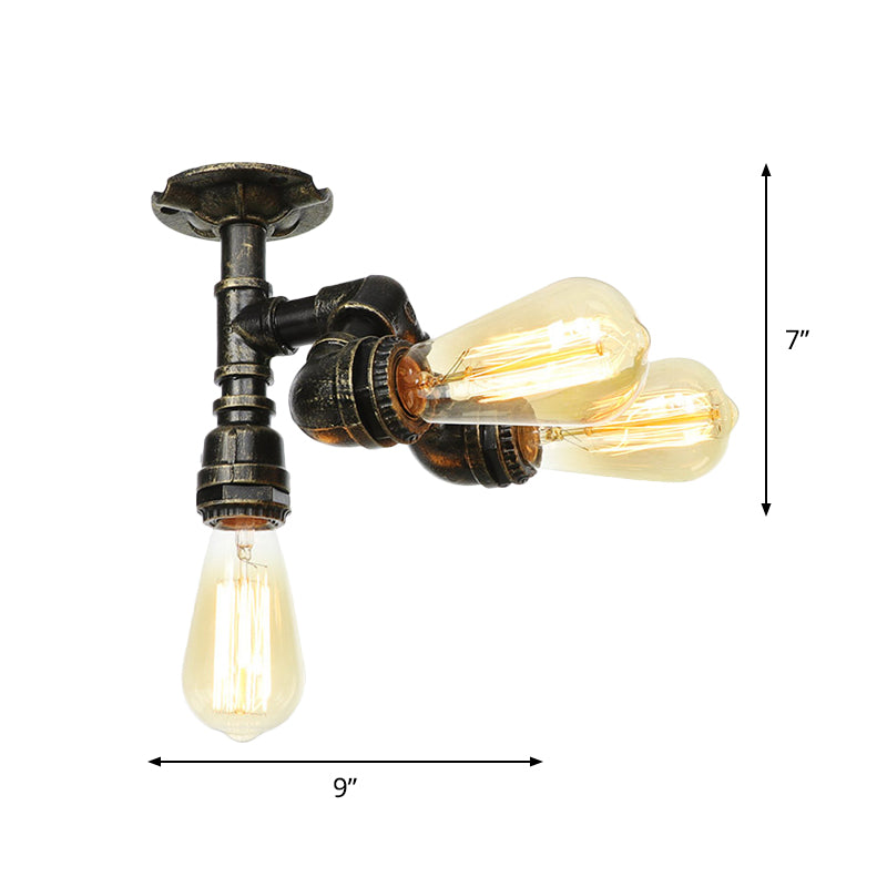 Industrial Bare Bulb Semi Flush Mount 3/4-Light Iron Flush Ceiling Lighting in Bronze Clearhalo 'Ceiling Lights' 'Close To Ceiling Lights' 'Close to ceiling' 'Semi-flushmount' Lighting' 758651