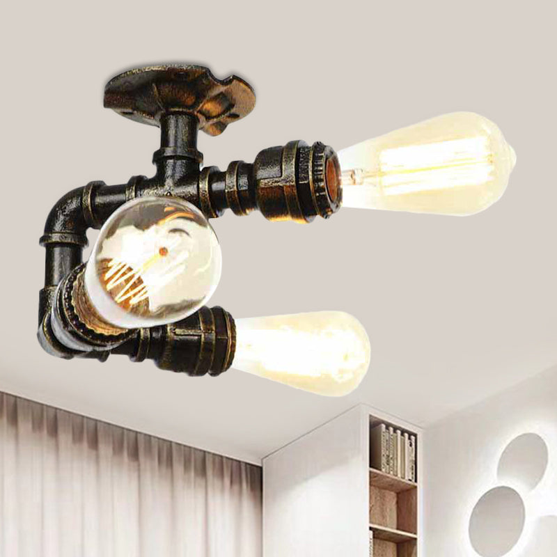 Industrial Bare Bulb Semi Flush Mount 3/4-Light Iron Flush Ceiling Lighting in Bronze Bronze B Clearhalo 'Ceiling Lights' 'Close To Ceiling Lights' 'Close to ceiling' 'Semi-flushmount' Lighting' 758652