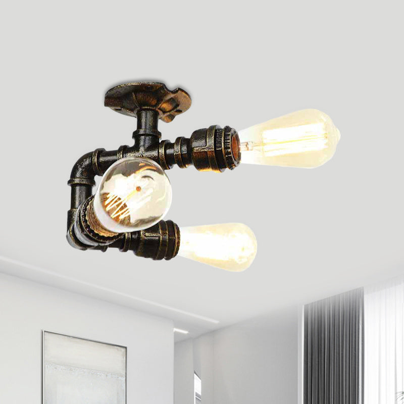 Industrial Bare Bulb Semi Flush Mount 3/4-Light Iron Flush Ceiling Lighting in Bronze Clearhalo 'Ceiling Lights' 'Close To Ceiling Lights' 'Close to ceiling' 'Semi-flushmount' Lighting' 758653