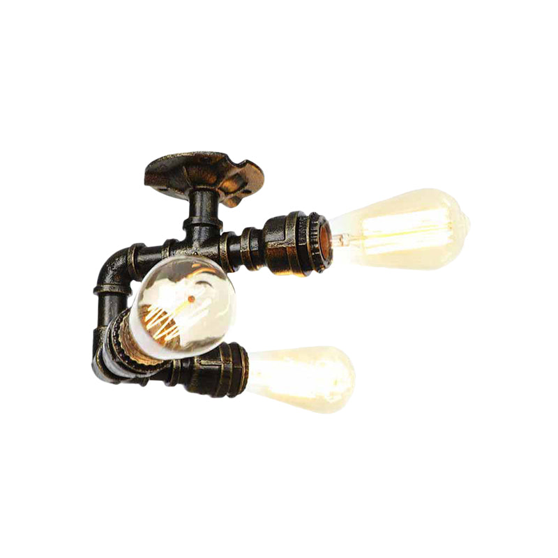 Industrial Bare Bulb Semi Flush Mount 3/4-Light Iron Flush Ceiling Lighting in Bronze Clearhalo 'Ceiling Lights' 'Close To Ceiling Lights' 'Close to ceiling' 'Semi-flushmount' Lighting' 758654