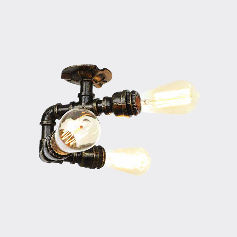 Industrial Bare Bulb Semi Flush Mount 3/4-Light Iron Flush Ceiling Lighting in Bronze Clearhalo 'Ceiling Lights' 'Close To Ceiling Lights' 'Close to ceiling' 'Semi-flushmount' Lighting' 758655