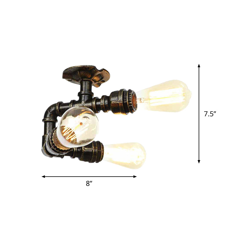 Industrial Bare Bulb Semi Flush Mount 3/4-Light Iron Flush Ceiling Lighting in Bronze Clearhalo 'Ceiling Lights' 'Close To Ceiling Lights' 'Close to ceiling' 'Semi-flushmount' Lighting' 758656