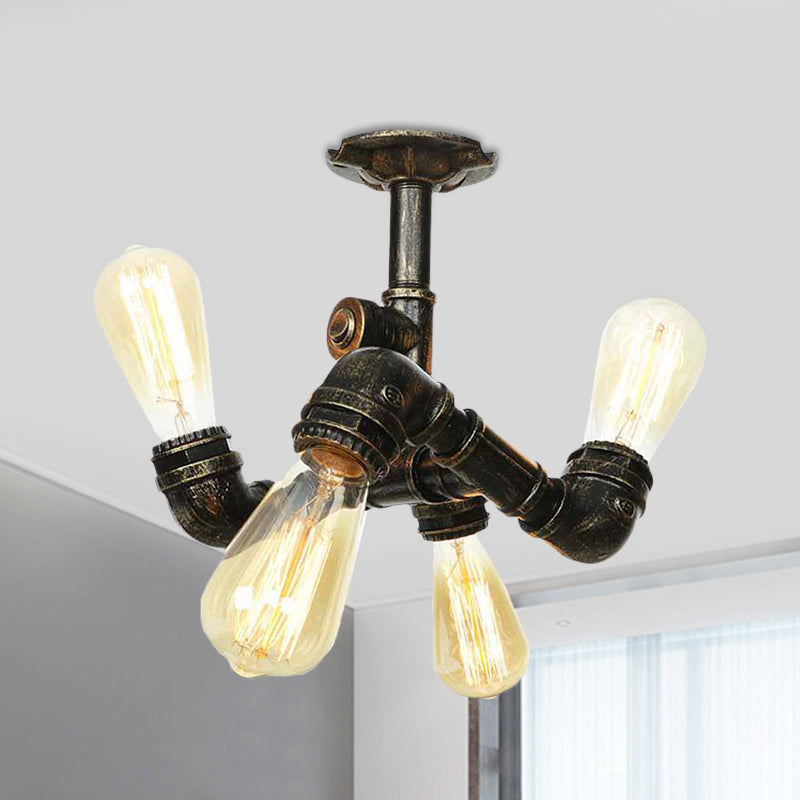 Industrial Bare Bulb Semi Flush Mount 3/4-Light Iron Flush Ceiling Lighting in Bronze Bronze C Clearhalo 'Ceiling Lights' 'Close To Ceiling Lights' 'Close to ceiling' 'Semi-flushmount' Lighting' 758657