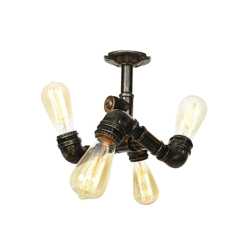 Industrial Bare Bulb Semi Flush Mount 3/4-Light Iron Flush Ceiling Lighting in Bronze Clearhalo 'Ceiling Lights' 'Close To Ceiling Lights' 'Close to ceiling' 'Semi-flushmount' Lighting' 758659