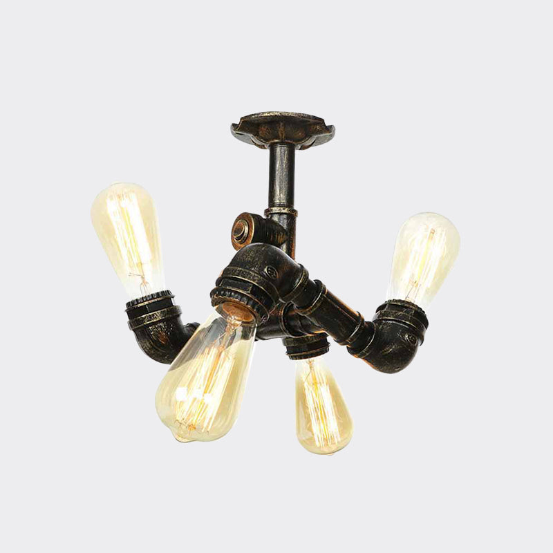 Industrial Bare Bulb Semi Flush Mount 3/4-Light Iron Flush Ceiling Lighting in Bronze Clearhalo 'Ceiling Lights' 'Close To Ceiling Lights' 'Close to ceiling' 'Semi-flushmount' Lighting' 758660