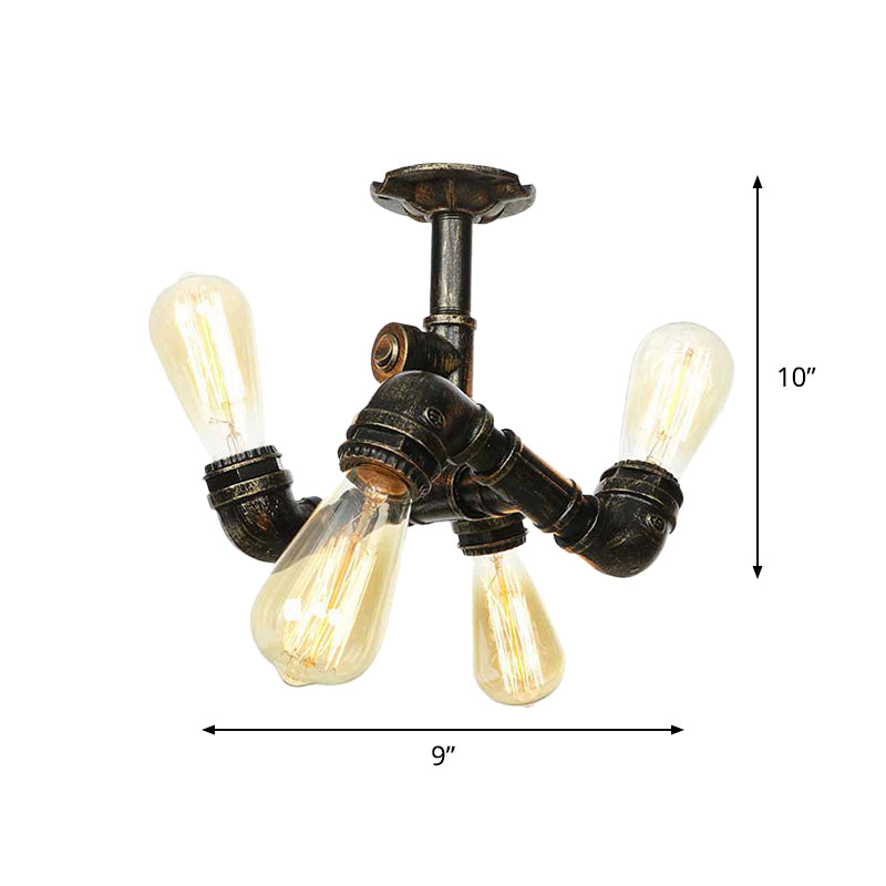 Industrial Bare Bulb Semi Flush Mount 3/4-Light Iron Flush Ceiling Lighting in Bronze Clearhalo 'Ceiling Lights' 'Close To Ceiling Lights' 'Close to ceiling' 'Semi-flushmount' Lighting' 758661